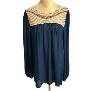 UMGEE sheer blouse with embroidered accent size medium